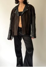 Vintage Fringed Brown/Black Leather Biker Jacket