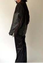Vintage Fringed Brown/Black Leather Biker Jacket