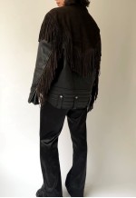 Vintage Fringed Brown/Black Leather Biker Jacket