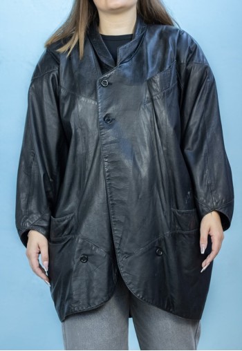 Vintage Leather Jacket Butterfly in Black M