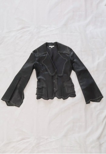 vintage chic Grunge Contrasting Stitches Leather Jacket