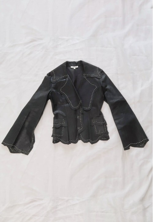 vintage chic Grunge Contrasting Stitches Leather Jacket