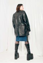 Vintage Leather Jacket 90s Matrix Style Unisex Black Coat