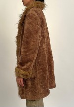Vintage 00s Giacca Brown Tan Faux Fur Long Coat with Fur Tri