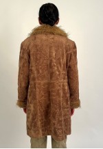 Vintage 00s Giacca Brown Tan Faux Fur Long Coat with Fur Tri