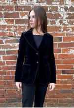 70's Vintage Black Velvet Blazer Jacket Dagger Collar
