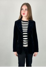 70's Vintage Black Velvet Blazer Jacket Dagger Collar